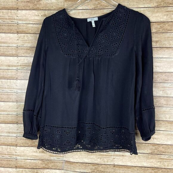 Revolve Joie Cathora Blouse in Caviar Embroidered Eyelet Tassel Bohemian szXS - Picture 1 of 5